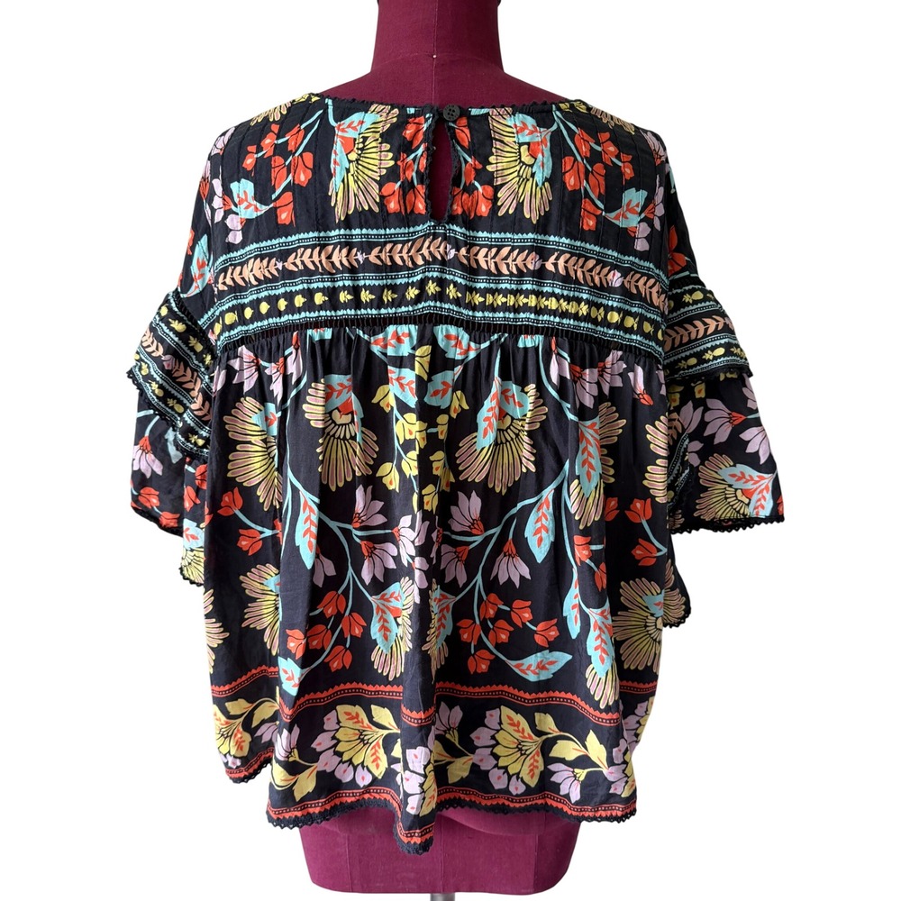 Farm Rio Blouse Top Short Sleeve Flowery Multicolor Medium - Picture 4 of 10